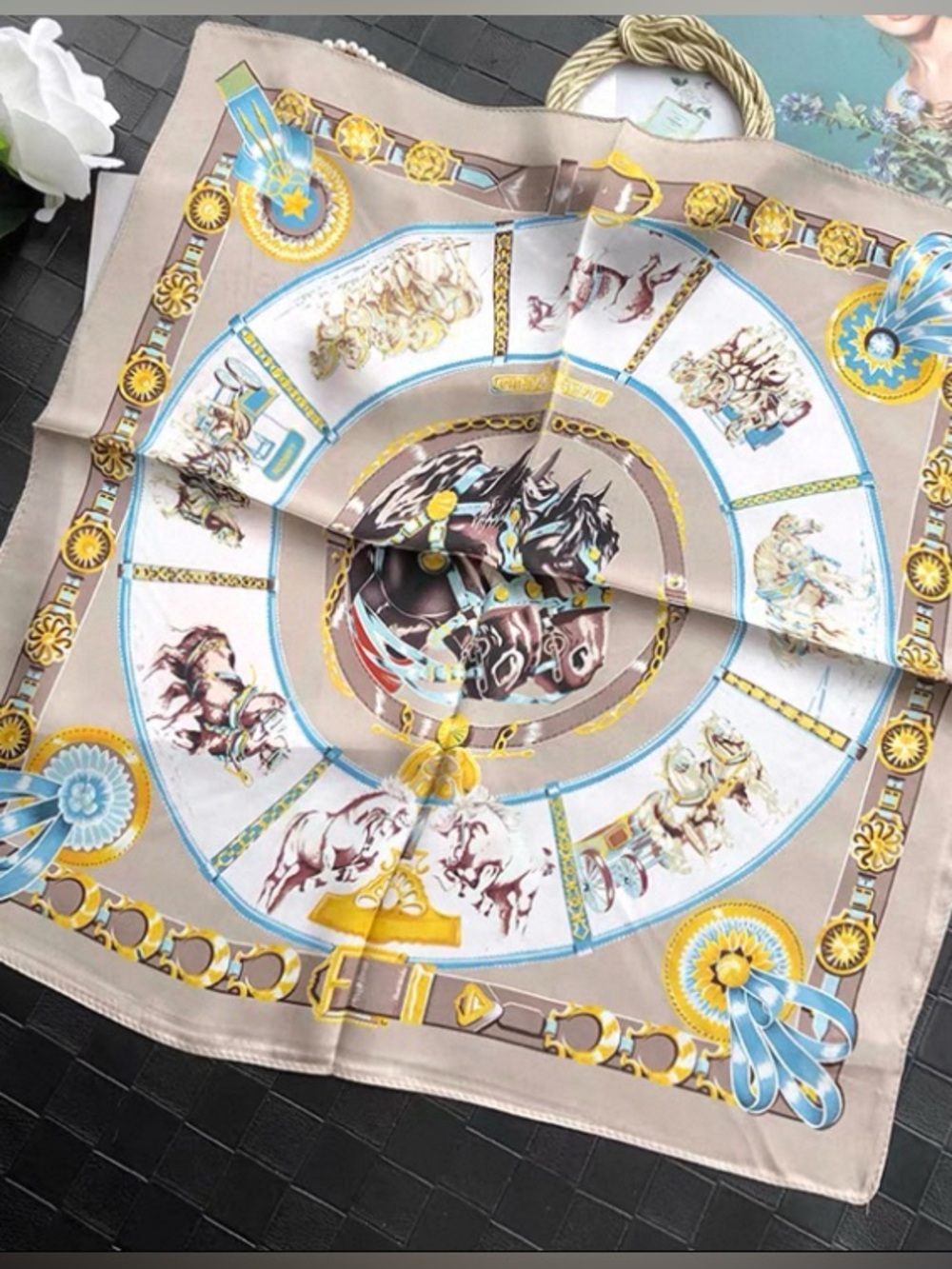 100% silk scarf bandana horse equestrian